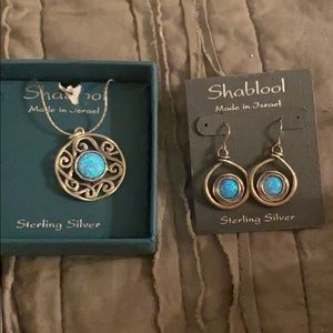 Silver & blue necklace earrings.  Shablool.  New